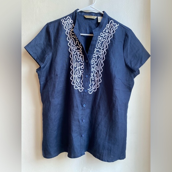 e.col.o.gie Tops - Ecologie Women's Linen Button-Down Top Navy Blue Size XL